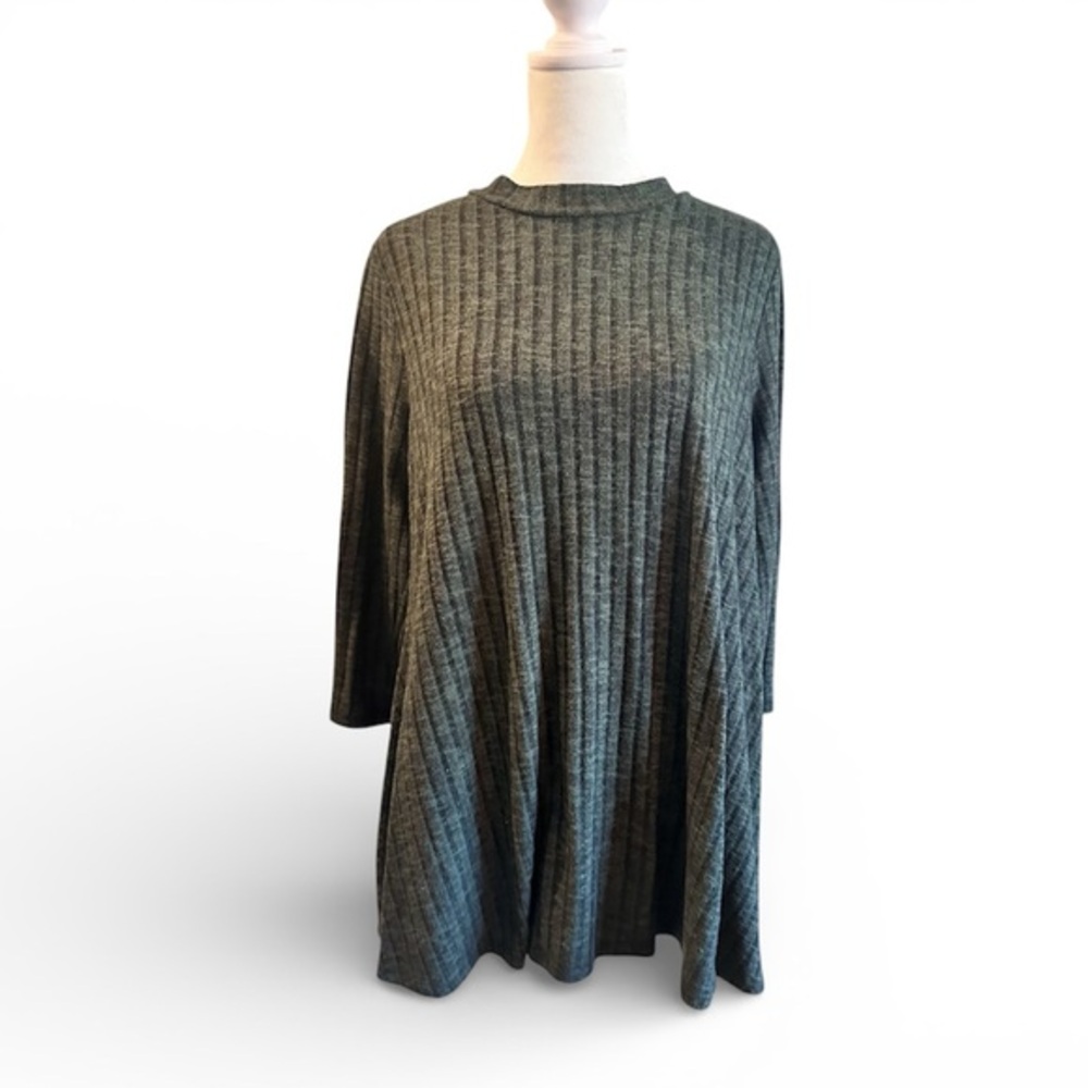 New Directions large mock neck ribbed green long sleeve tunic top shirt hippie